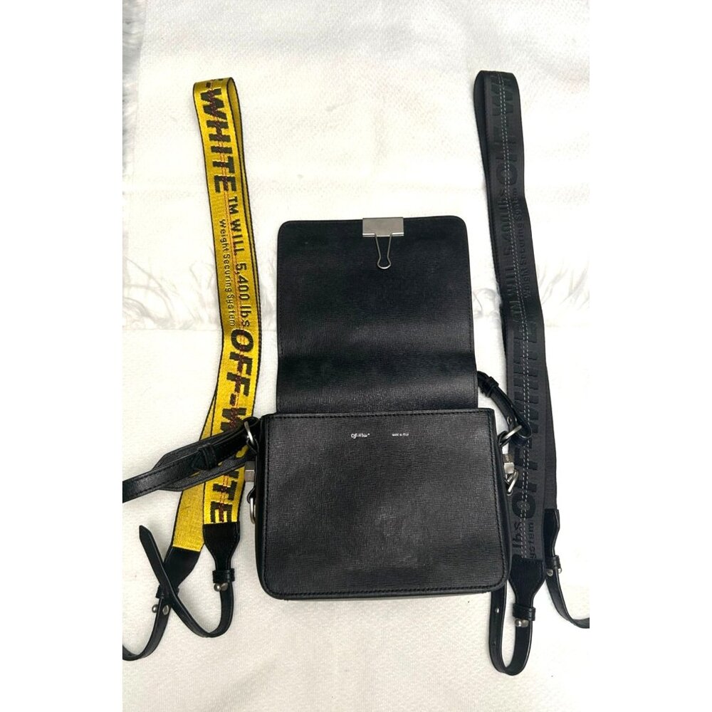 Off-White Diagonal Stripe Flap Bag With Binder Clip‎ Closure